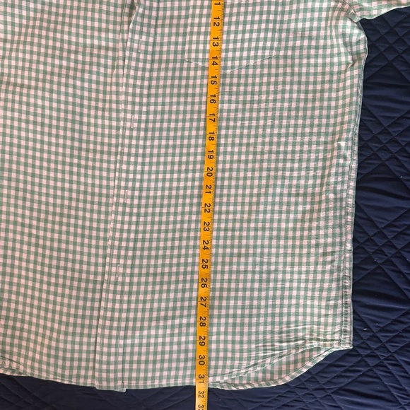 Lands' End Shirt Men's Size L / 16-16 1/2 Green & White Check  Linen / Cotton - Picture 4 of 6